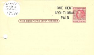 Scott# UX47 GE  Type 2  US Postal Card