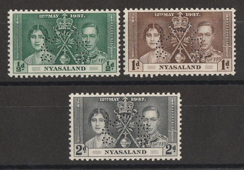 NYASALAND : 1937 KGVI Coronation set ½d-2d, perf SPECIMEN. MNH **. 