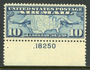 USA 1926 Airmail 10¢ Blue Map & Mail Plane Plate # Single Scott C7 MNH X585