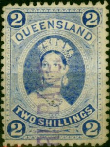 Queensland 1886 2s Bright Blue SG157 Fine Used Fiscal Cancel