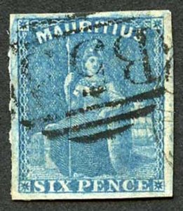 Mauritius SG32 6d Blue Four Margins