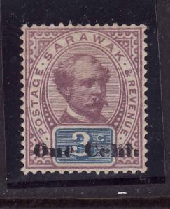 Sarawak-Sc#27-unused very light hinged 1c on 3c lil & bl-1897-Sir