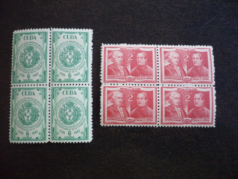 Stamps - Cuba - Scott# 394-395 - Mint Hinged Set of 2 Stamps in Blocks of 4