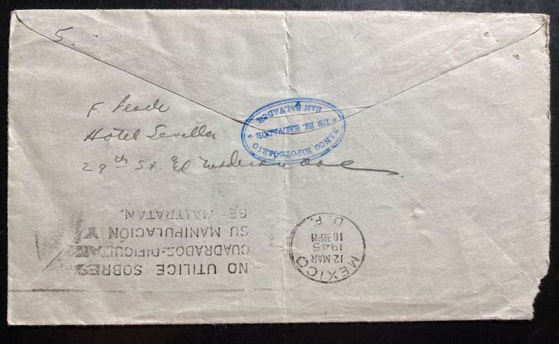 1945 San Salvador El Salvador Airmail Cover To National City Bank Mexico