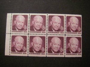 Scott 1395a, 8c Eisenhower, Pane of 8, shiny gum with plain tab, MNH Beauty