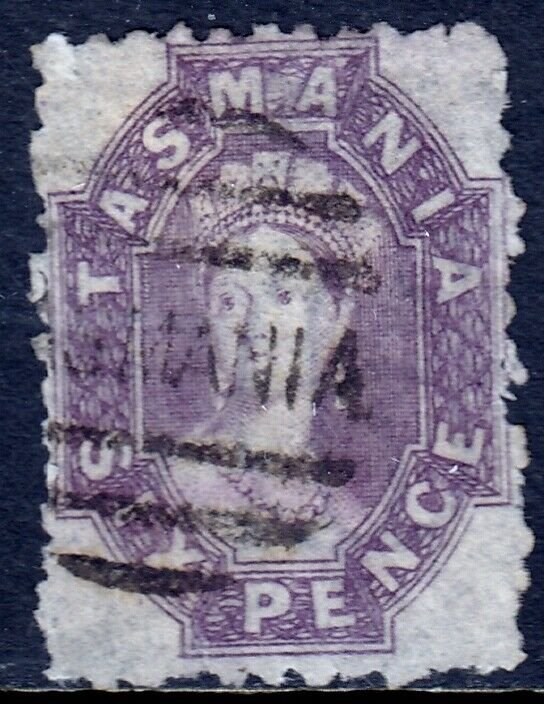 TASMANIA — SG 136 — 1878 6d QV CHALON P11½ LILAC — USED — SG £22