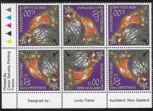 New Zealand #1894  $2.00 Christmas 2003  Margin block of 6 (MNH) CV $13.50