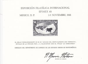 mexico 1968 international  philatelic expo $1 engraved printing stamp ref r12611