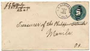 Philippine Islands 1c envelope S.S. Busuanga cancel, rare marking 1905