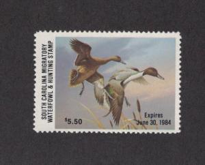 SC3h - South Carolina State Duck Stamp.  Hunter Type Single.   MNH. OG.