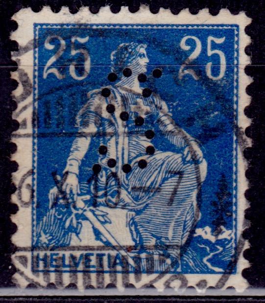 Switzerland, 1908, Helvetia, 25c, perfin, sc#133, used