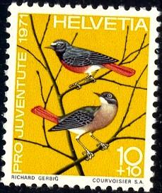 Bird, European Redstarts, Switzerland stamp SC#B402 MNH