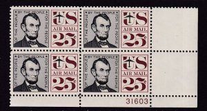 1959 Abraham Lincoln airmail Sc C59a MNH rare plate number Durland $12 (M3