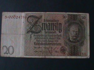 GERMANY-GERMAN GOLD DISCOUNT BANK NOTE-20 MARKS-CIRCULATED-VF-95 YEARS OLD