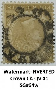 Malaya Straits Settlements 1883 wmk INVERTED Crown CA QV 4c Used  SG#64w M1843