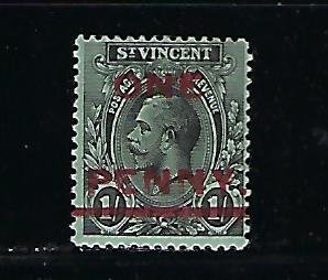 ST. VINCENT SCOTT #117 1915 1P ON 1 SH SURCHARGE- MINT LIGHT HINGED