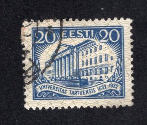 Estonia 1932 20s dark blue University, Scott 111 used, value = $1.60