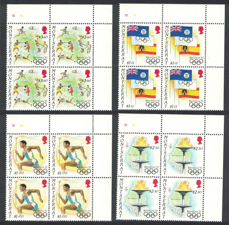 Montserrat Summer Olympic Games Barcelona 4v Corner Blocks of 4 1992 MNH