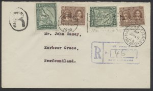 1937 Newfoundland Cover Trans-Atlantic Air Mail Slogan On Registered Cover