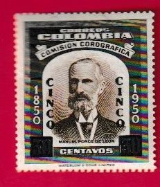 COLOMBIA SCOTT#690 1958 5c MANUEL PONCE de LEON OVERPRINTED - MH