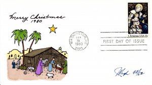 Pugh Designed/Painted Merry Christmas 1980 FDC...48 of 62 created!!