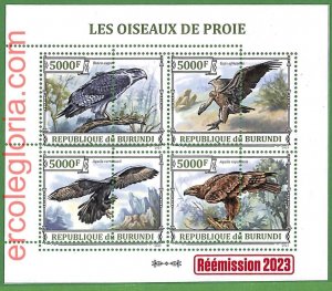 B1196 - BURUNDI - MISPERF ERROR Stamp Sheet - 2023 - Birds of Prey-