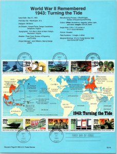 USPS SOUVENIR PAGE WORLD WAR II REMEMBERED - TURNING THE TIDE 1943 (1993)