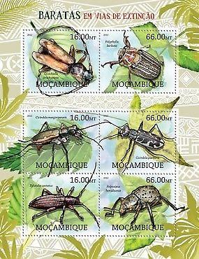 Withdrew 02-13-19-Mozambique - Endangered Insects - 6 Stamp Sheet - 13A-944