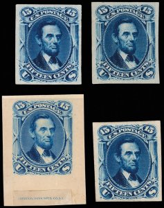 U.S. #77-TC1a, 3a, etc Trial Color Proofs large die on Different Papers