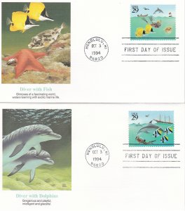 United States # 2863-2866, Wonders of the Sea. Fleetwood  First Day Covers