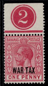 BAHAMAS GV SG97, 1d carmine WAR TAX, NH MINT. CONTROL PLATE 2