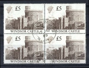 GB 1988 Castles £5 in very fine used cds block of 4