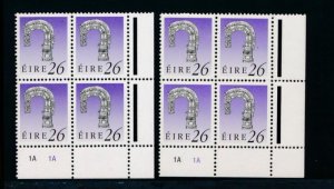 IRELAND 778 MINT NH 26p PLATE BLOCKS 4 1A 1A INCLUDES 1 EA. DIFF.PAPERS