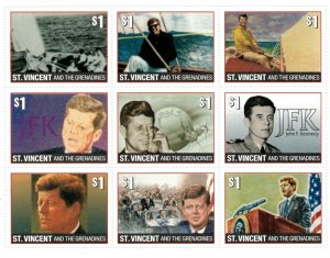 St. Vincent 1996 SC# 2345 President JFK, Kennedy, Yacht - Sheet of 9 Stamps MNH
