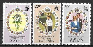 Tristan da Cunha 294-96 Diana Wedding set MNH (lib)