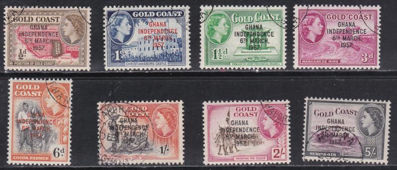 Ghana # 5-12, Independence Overprints, Used, 1/3 Cat.