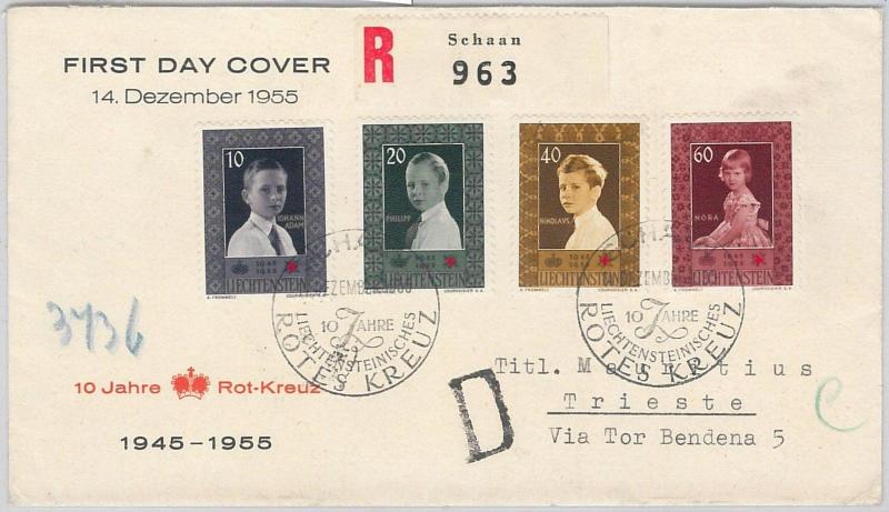 56208 - LIECHTENSTEIN -  MICHEL 338 /341 FDC COVER 1955   ROYALTY + RED CROSS