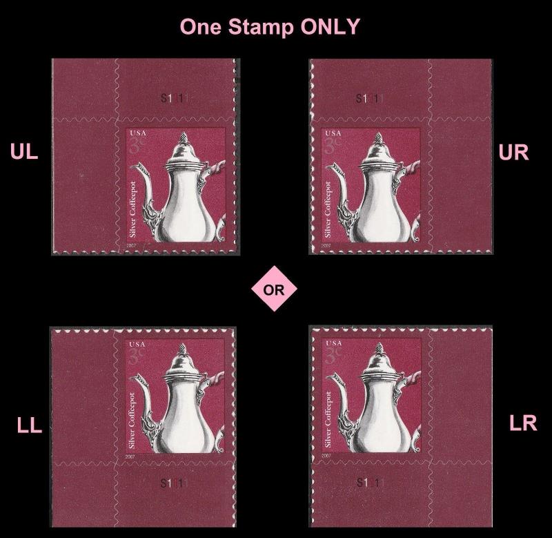 US 3754 American Design Silver Coffeepot 3c plate single MNH 2007