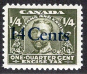 van Dam FX25, 14 on 1/4c, MNHOG, F/VF, Canada Revenue Excise Tax, George V