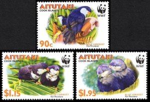 Aitutaki Birds WWF Tahitian Blue Lorikeet 3v 2002 MNH SC#5343-536