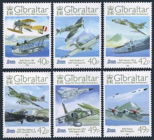 Gibraltar 1135-1140,1141 sheet,MNH. Royal Air Force,90th Ann.2008.Airplanes.