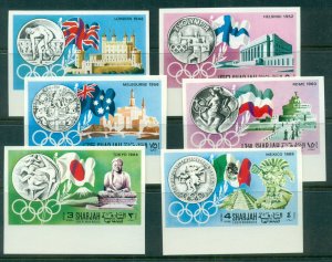 Sharjah 1968 Mi#496-501B History of the Olympic Games IMPERF MLH