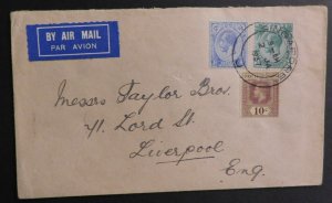 1937 Air Mail Cover Singapore to Liverpool England