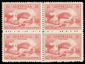 Australia #133 Cat$20, 1932 2p red, perf. 10 1/2, block of four, never hinged