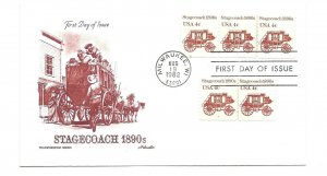 1898A 4c Stagecoach 1890s Artmaster, plate #4 + plate #3 FDC