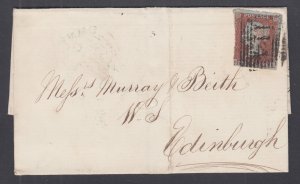 Great Britain Sc 3 on 1850 SFL, DUNDEE to EDINBURGH, 114 in black grid cancel