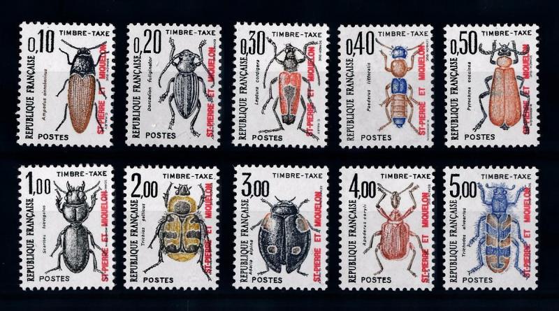 [70384] St. Pierre & Miquelon 1986 Insects Beetles Red OVP Tax Stamps  MNH