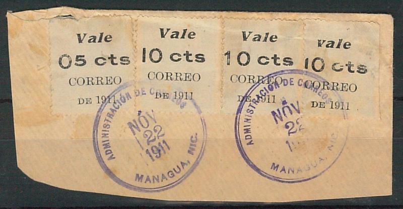 58647 -  NICARAGUA - POSTAL HISTORY: REVENUE STAMPS on small COVER CUT-OUT  1911