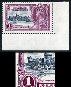 SOMALILAND SG89k 1935 Silver Jubilee 1r showing variety kite and vertical log