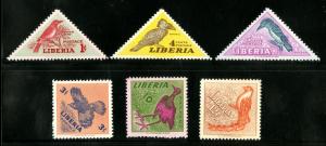 LIBERIA 341-6  MNH SCV $9.75   BIN $5.00  BIRDS